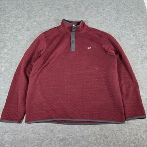 Vineyard Vines Mens Burgundy Quilted Snap Mock Neck Pullover Large